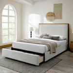Queen Platform Bed with Drawer in Oat