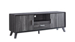 Wooden TV stand with a dark finish on a white background