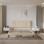 Mid-Century Tufted Upholstered Platform Bed – Beige - Image 11