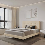 Mid-Century Tufted Upholstered Platform Bed – Beige - Image 13