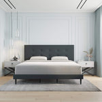 Velets Mid-Century Tufted Upholstered Platform Bed – Dark Gray - Image 7