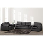 Gray sectional sofa set in a living room with a rug and decor items.