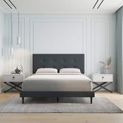 Velets Mid-Century Tufted Upholstered Platform Bed – Dark Gray - Image 3