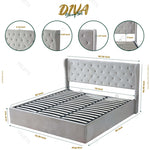 Velets Diva Light Gray Tufted Upholstered Storage Bed with Hydraulic Lift - Image 4