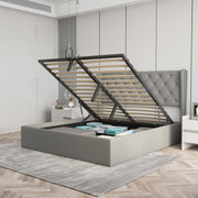 Velets Diva Light Gray Tufted Upholstered Storage Bed with Hydraulic Lift - Image 13