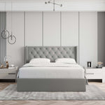 Velets Diva Light Gray Tufted Upholstered Storage Bed with Hydraulic Lift - Image 12