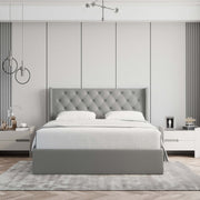 Velets Diva Light Gray Tufted Upholstered Storage Bed with Hydraulic Lift - Image 12
