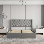 Velets Diva Light Gray Tufted Upholstered Storage Bed with Hydraulic Lift - Image 5