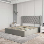 Velets Diva Light Gray Tufted Upholstered Storage Bed with Hydraulic Lift - Image 6