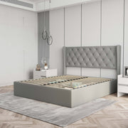 Velets Diva Light Gray Tufted Upholstered Storage Bed with Hydraulic Lift - Image 6