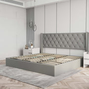 Velets Diva Light Gray Tufted Upholstered Storage Bed with Hydraulic Lift - Image 14