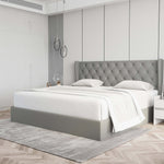 Velets Diva Light Gray Tufted Upholstered Storage Bed with Hydraulic Lift - Image 1