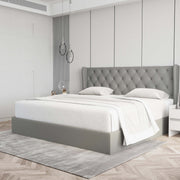Velets Diva Light Gray Tufted Upholstered Storage Bed with Hydraulic Lift - Image 1