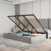 Velets Diva Light Gray Tufted Upholstered Storage Bed with Hydraulic Lift - Image 15