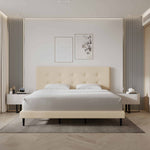 Mid-Century Tufted Upholstered Platform Bed – Beige - Image 4