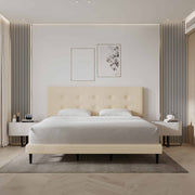 Mid-Century Tufted Upholstered Platform Bed – Beige - Image 4