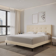 Mid-Century Tufted Upholstered Platform Bed – Beige - Image 1