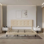 Mid-Century Tufted Upholstered Platform Bed – Beige - Image 5