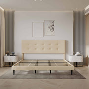 Mid-Century Tufted Upholstered Platform Bed – Beige - Image 5