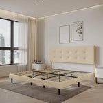 Mid-Century Tufted Upholstered Platform Bed – Beige - Image 6