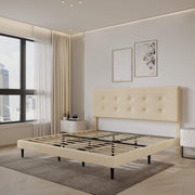 Mid-Century Tufted Upholstered Platform Bed – Beige - Image 6