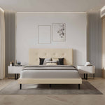 Mid-Century Tufted Upholstered Platform Bed – Beige - Image 10