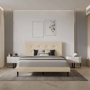 Mid-Century Tufted Upholstered Platform Bed – Beige - Image 10