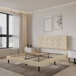 Mid-Century Tufted Upholstered Platform Bed – Beige - Image 12