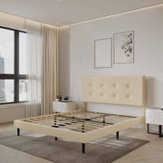 Mid-Century Tufted Upholstered Platform Bed – Beige - Image 12
