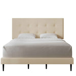 Mid-Century Tufted Upholstered Platform Bed – Beige