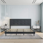 Velets Mid-Century Tufted Upholstered Platform Bed – Dark Gray - Image 4