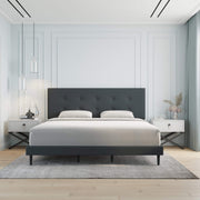 Velets Mid-Century Tufted Upholstered Platform Bed – Dark Gray - Image 7