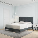 Velets Mid-Century Tufted Upholstered Platform Bed – Dark Gray - Image 1