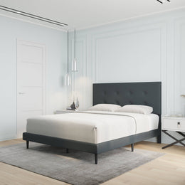 Velets Mid-Century Tufted Upholstered Platform Bed – Dark Gray - Image 1