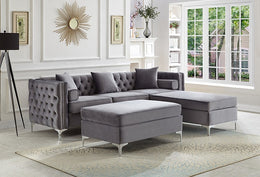 Sectional W/ Reversible Chaise Grey Velvet - IF 9280 - Royal Living Furniture