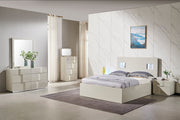 Modern bedroom with white furniture and decor